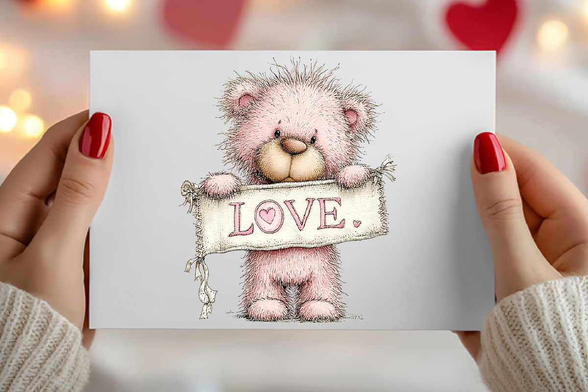 Watercolor Valentine's Bear Clipart, an Illustration by Canvas Craft (Photo 4 of 6)