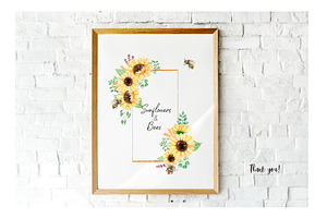 Watercolor Sunflowers, Honey & Bees