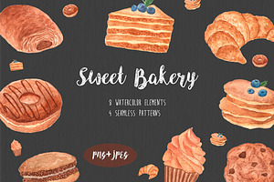 Watercolor Sweet Bakery set