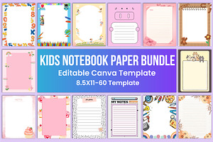 Kids Notebook Paper Bundle Canva, a Stationery Template by Designmela01