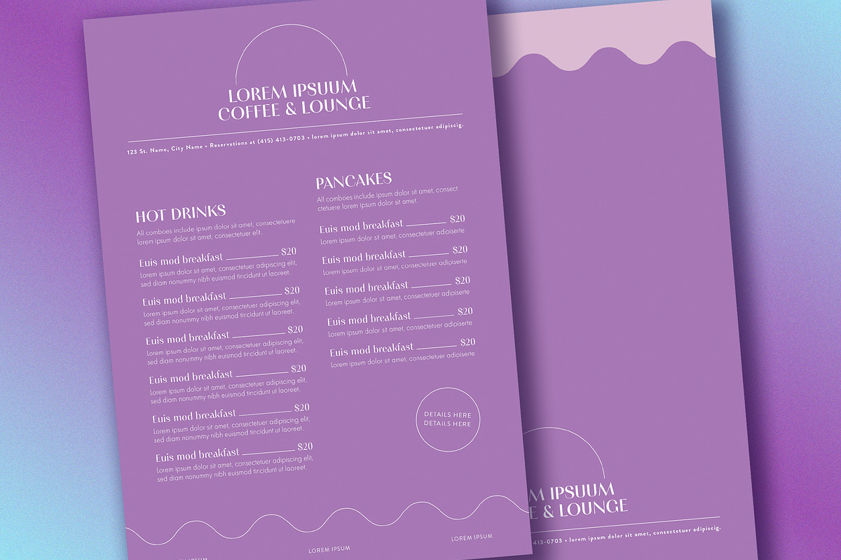 Menu Layout with Pink and Purple