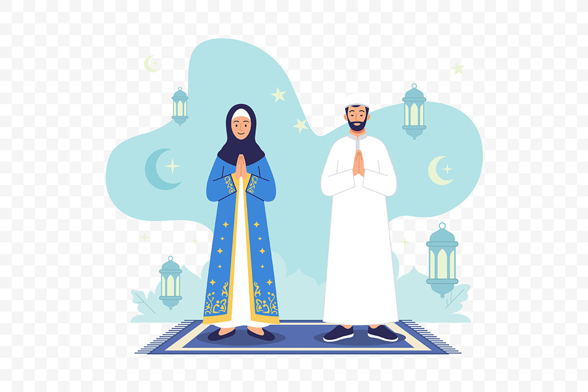 Happy Muslim Family Praying Eid Day, a Seasonal Illustration by Partikusi Design (Photo 3 of 3)