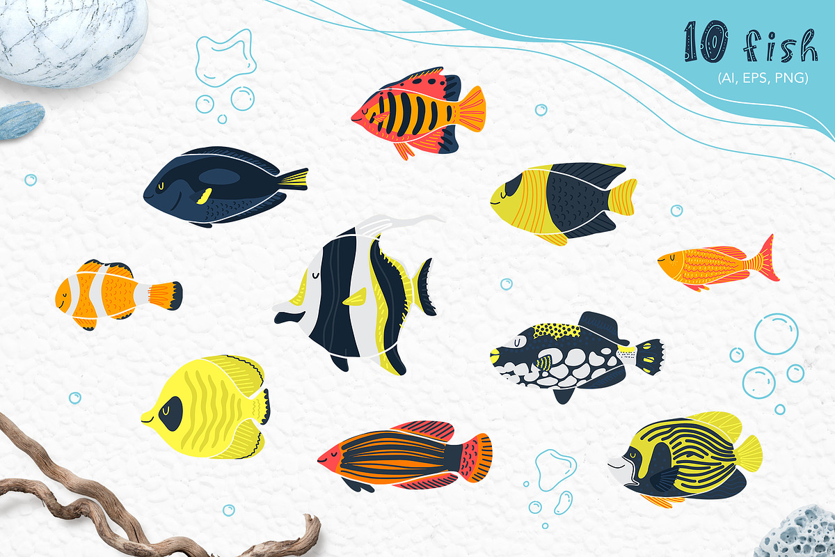 Sea world fish vector clipart, an Animal Illustration by Brandianna (Photo 2 of 8)