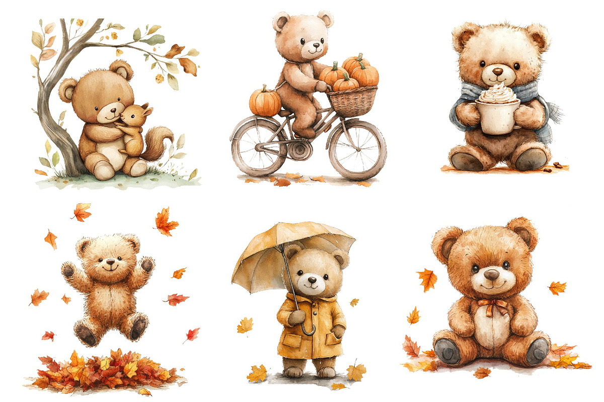 Autumn Teddy Bear Clipart, an Illustration by Dream Creation (Photo 5 of 6)