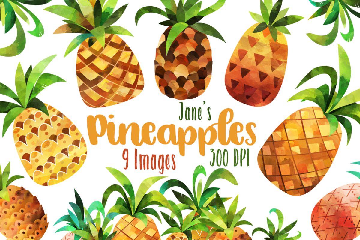 Watercolor Pineapple Clipart, an Illustration by DigitalArtsi (Photo 1 of 3)