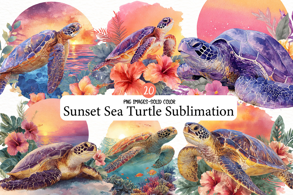 Sunset Sea Turtle Sublimation, an Illustration by Designworld (Photo 1 of 6)