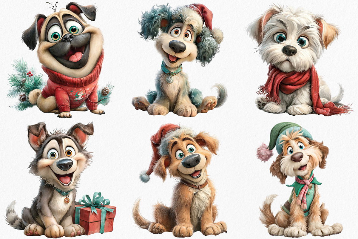 Christmas Dogs Clipart Bundle, an Illustration by Canvas Craft (Photo 3 of 7)