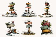 Whimsical Wooden Signpost Clipart, a Seasonal Illustration by Designworld (Thumbnail 6 of 11)