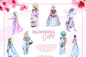 Watercolor Blooming City Clipart Set