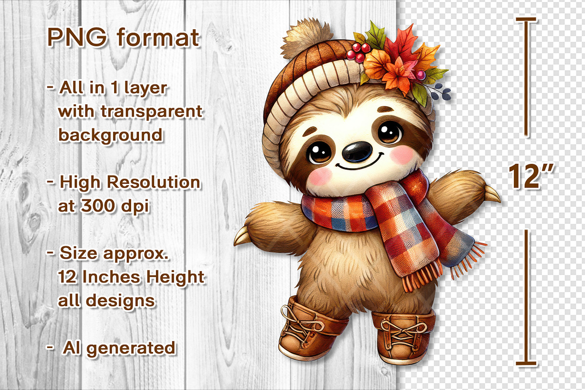 Cute Autumn Sloth Clipart Set, a Seasonal Illustration by V Design Creator (Photo 2 of 9)
