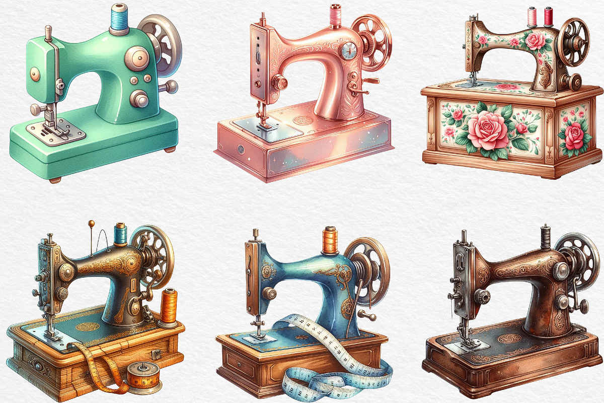 Vintage Sewing Machine Clipart, an Illustration by Black Bird Studio (Photo 3 of 4)