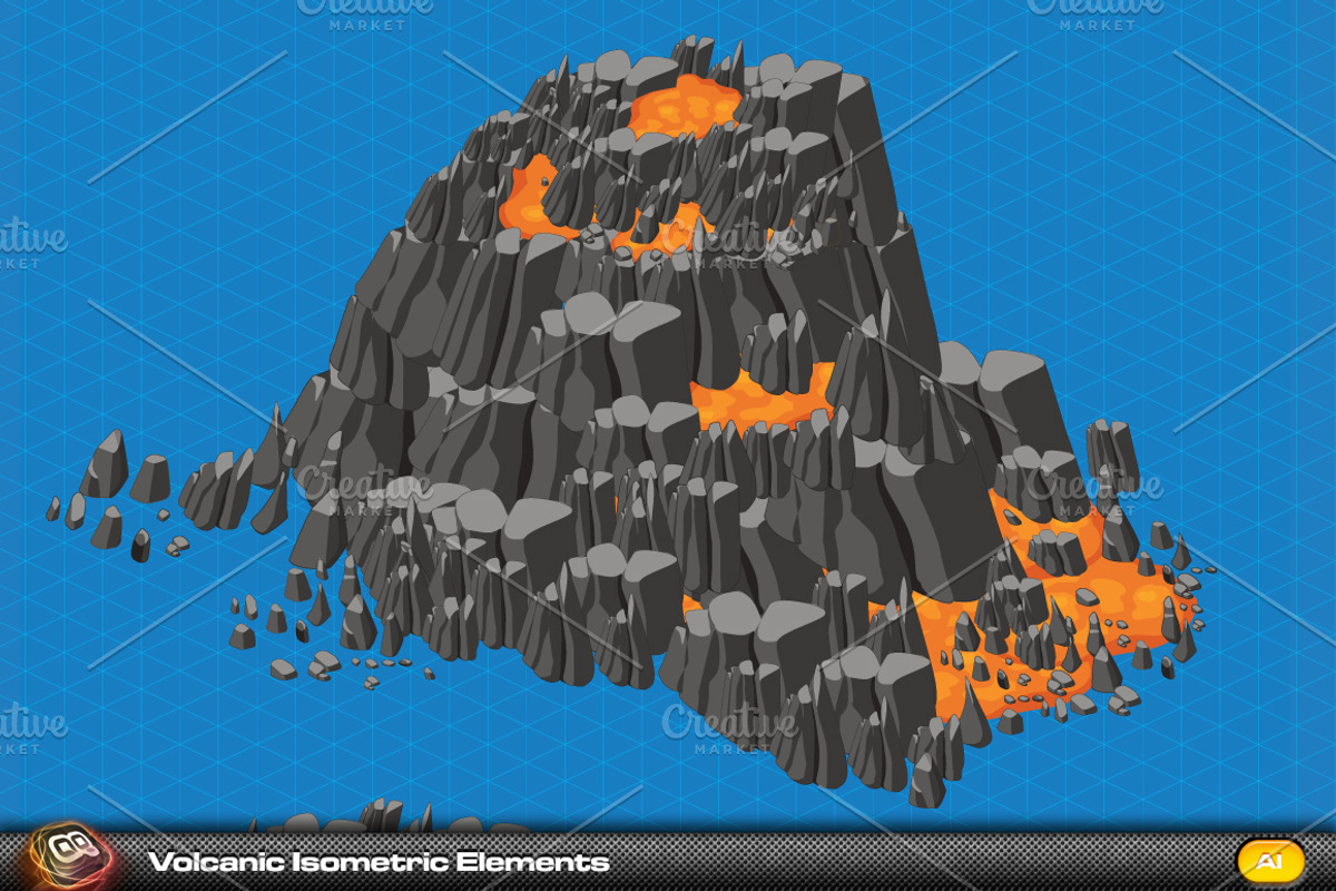 Volcano Isometric Elements, an Illustration by quicky (Photo 1 of 2)