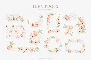 Floral Peaches Watercolor Flowers