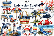 Watercolor Coastal Clipart, an Illustration by Craft Nest (Thumbnail 1 of 9)