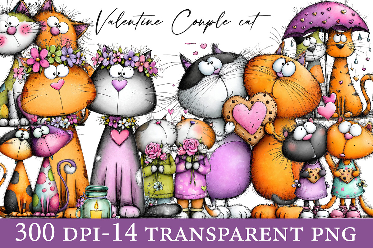 Valentine Couple cat clipart, an Illustration by Designworld (Photo 1 of 6)