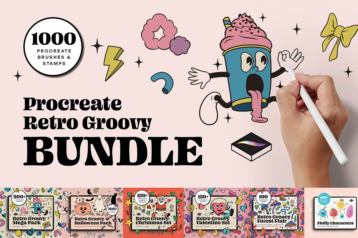 Procreate Retro Groovy Bundle, a Brush Add-On by Pencil Twist (Photo 1 of 13)