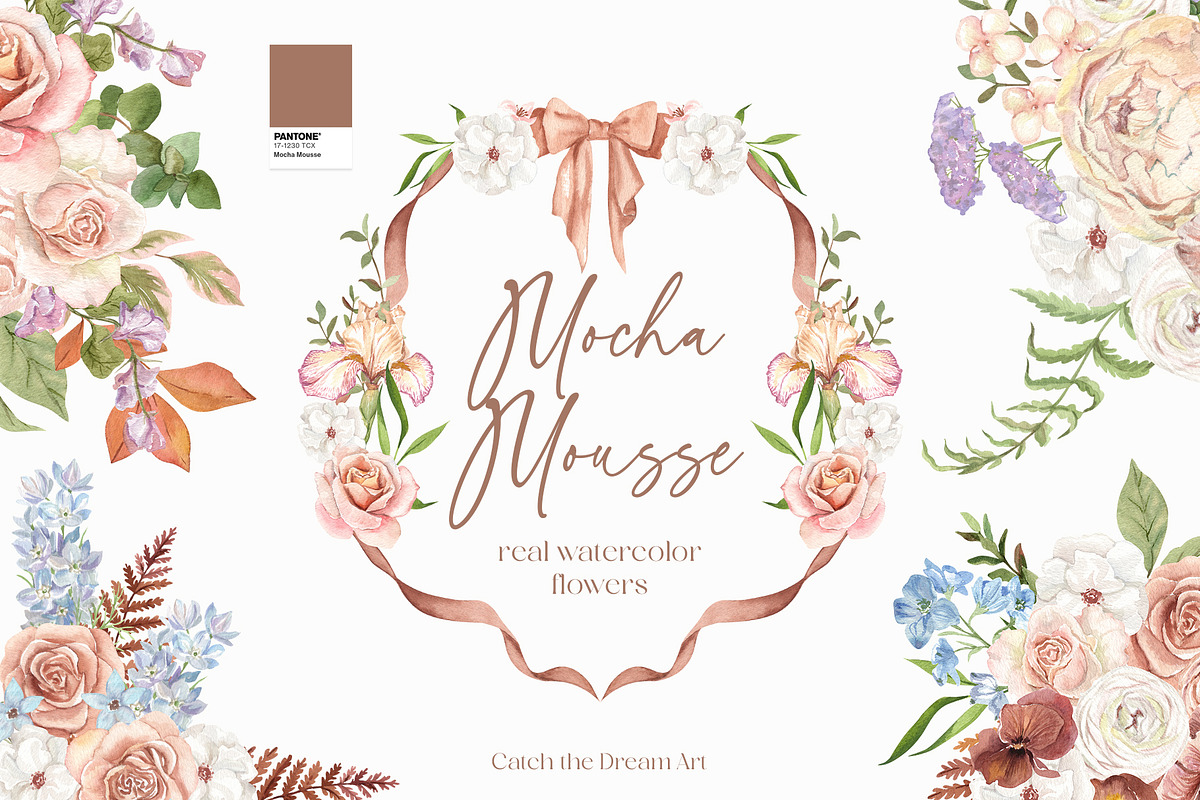 Mocha Mousse Flowers Pantone 2025, a Decorative Illustration by Catch the Dream Art (Photo 1 of 17)
