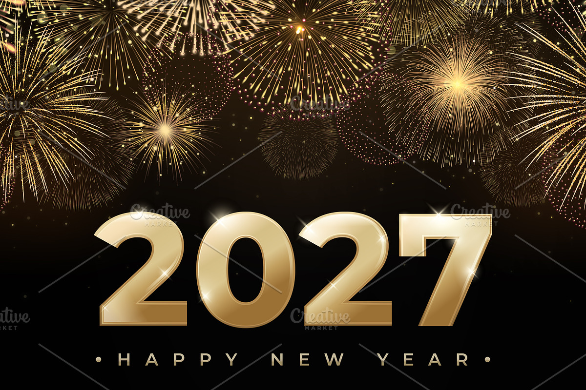 Happy New Year 2027 golden fireworks, a Decorative Illustration by Yayasya (Photo 3 of 3)