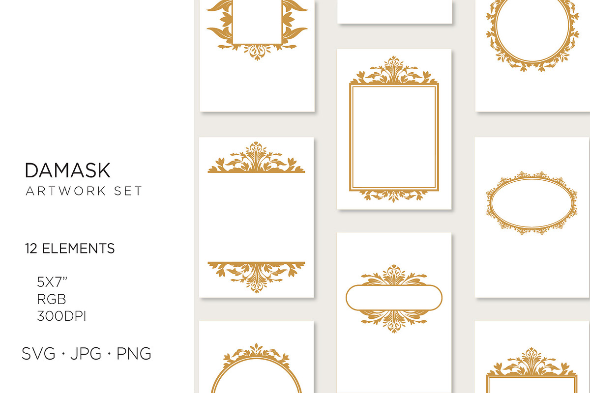 12 Damask pattern invitation frames, an Illustration by Bloom21Art (Photo 1 of 5)