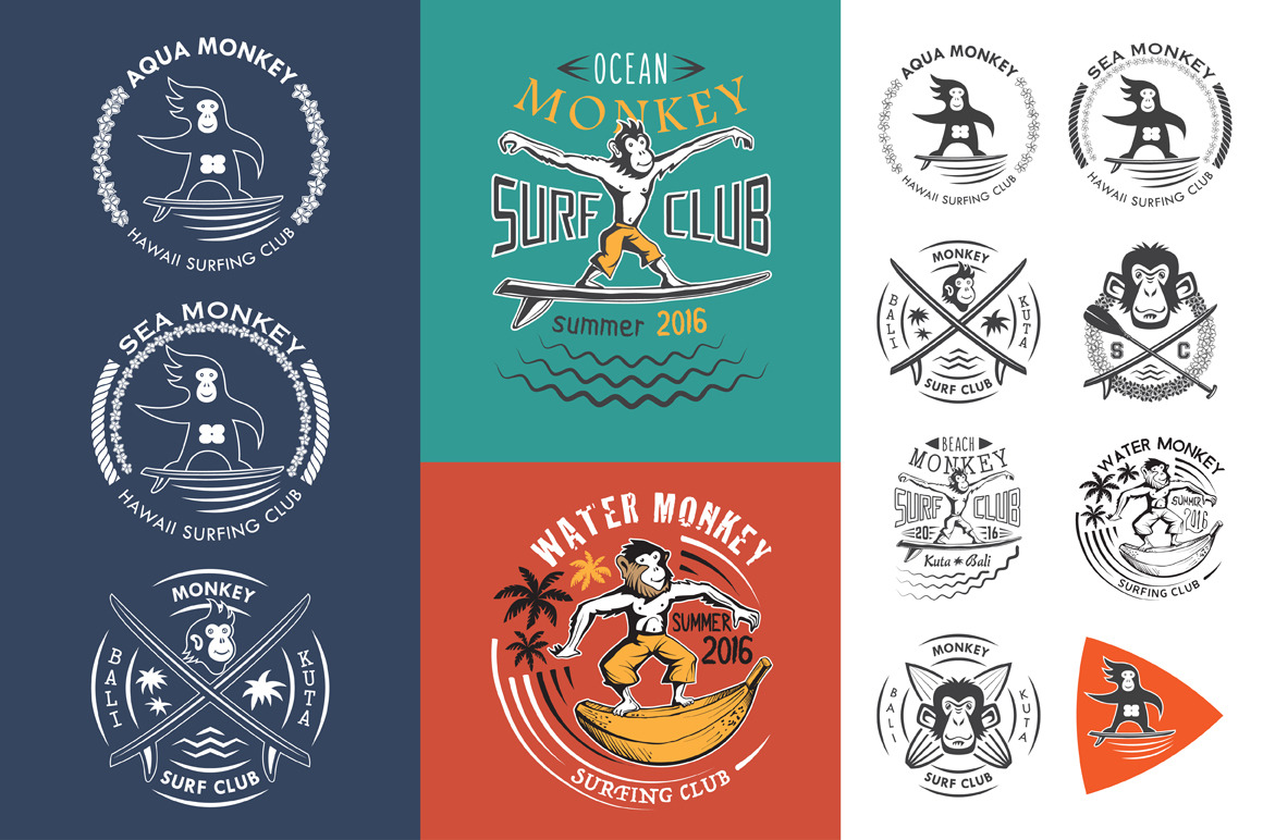 Monkey surfing club emblems, an Object Graphic by valeri_si