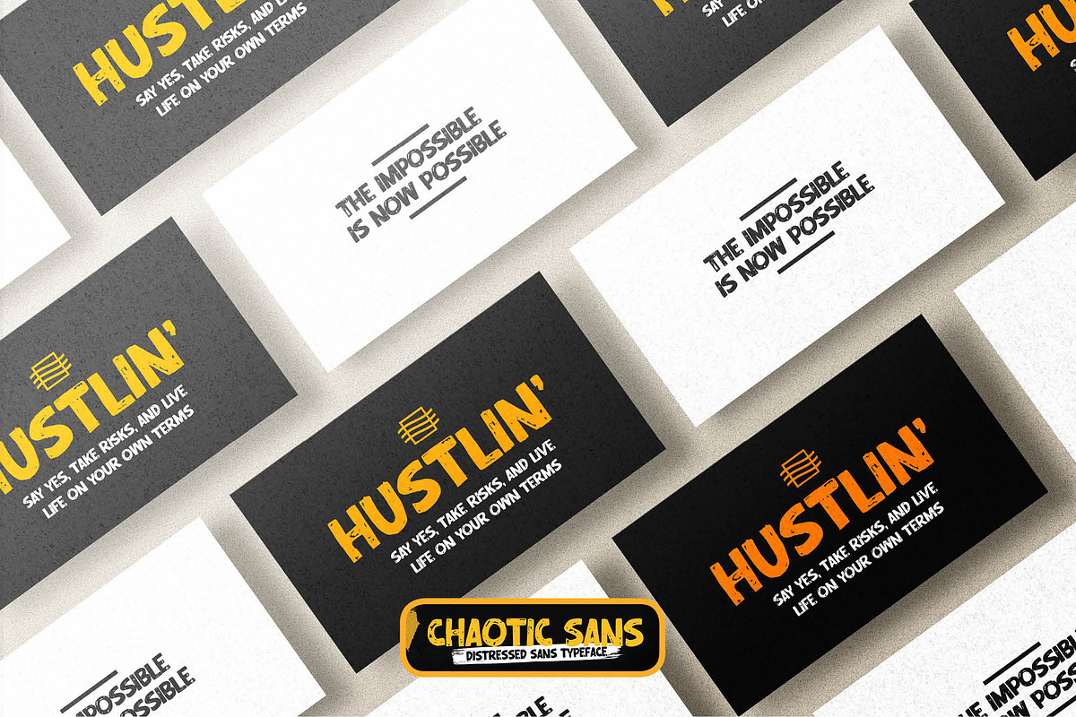 Chaotic Sans – Distressed Display, a Sans Serif Font by Almarkhatype (Photo 6 of 8)