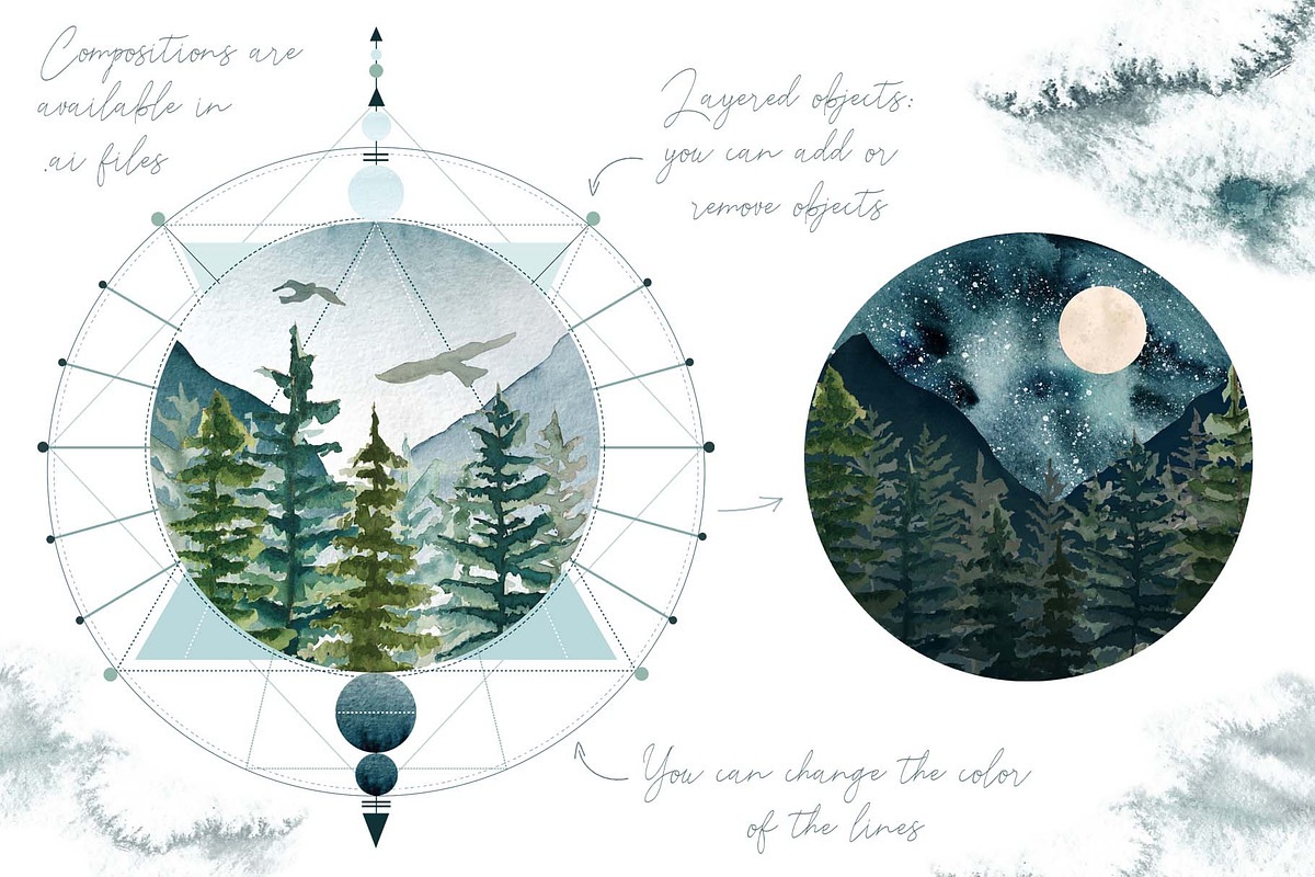 Watercolor fir trees and mountains, an Illustration by marie dricot (Photo 2 of 11)
