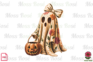 Floral Ghost with Pumpkin Basket