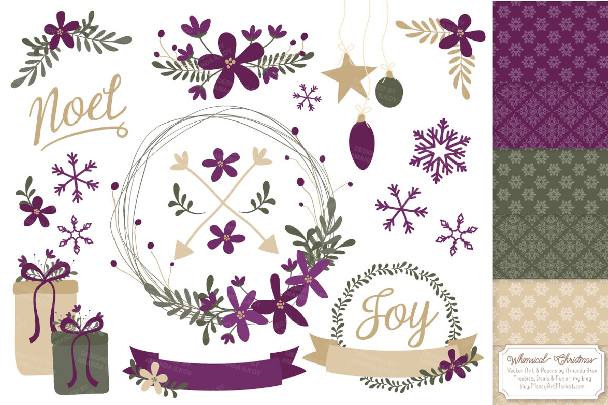 Plum Christmas Wreath Vectors, an Illustration by Amanda Ilkov (Photo 1 of 5)