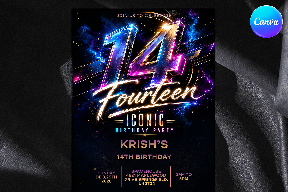 14th Birthday Invitation Template, an Invitation Template by InvitingStorys (Photo 4 of 11)