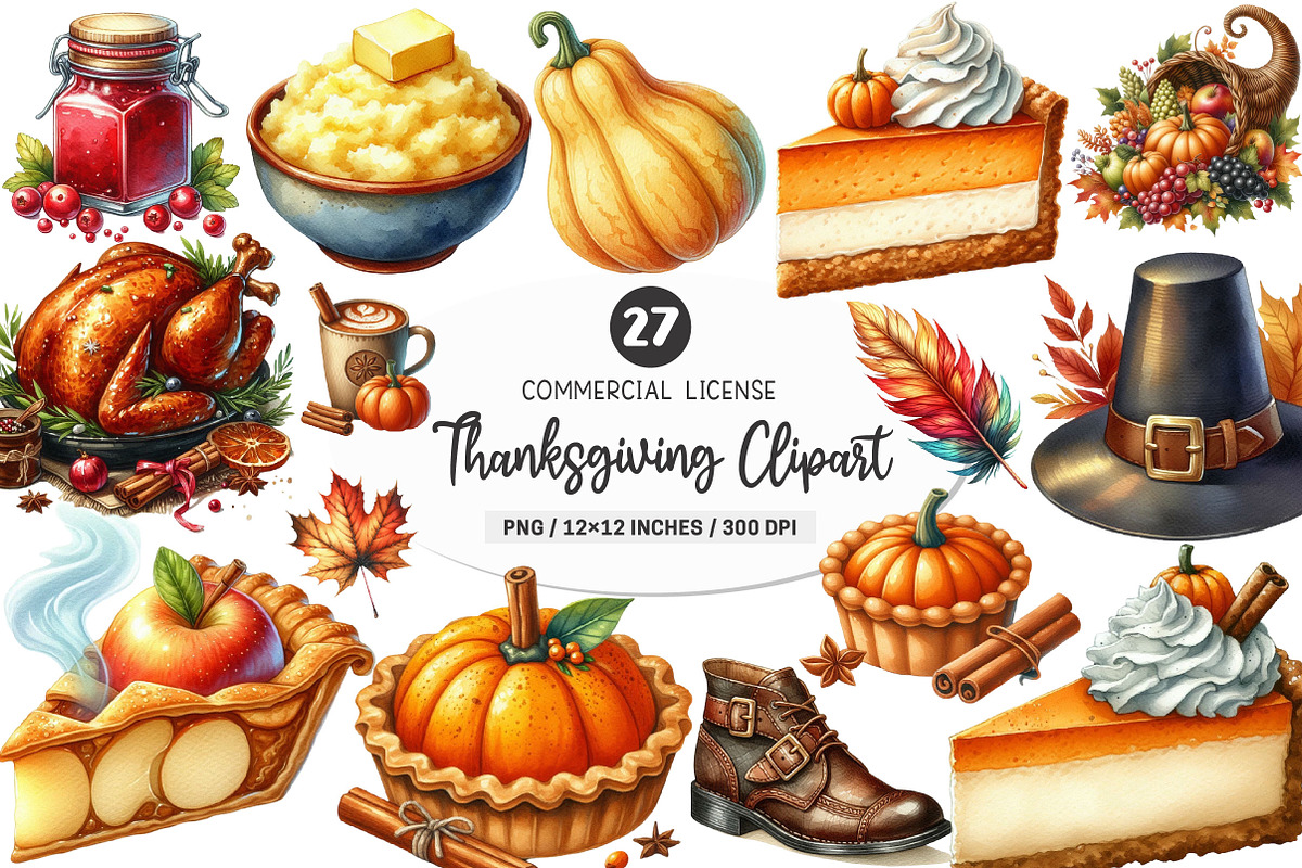 Thanksgiving Watercolor Clipart, an Illustration by SinaCreation (Photo 1 of 5)