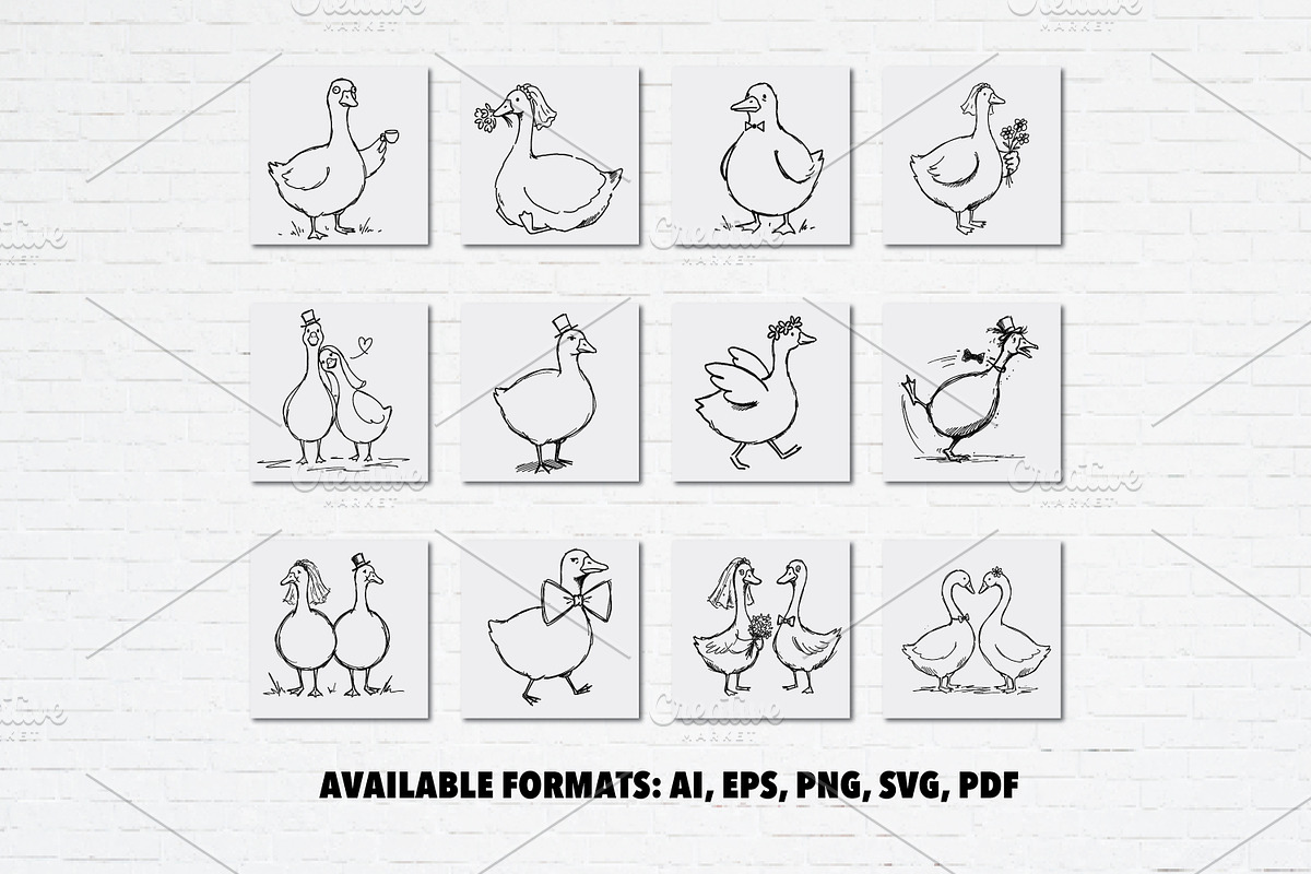 Silly Goose Wedding Doodles Bundle, an Animal Illustration by Guavanaboy (Photo 2 of 3)