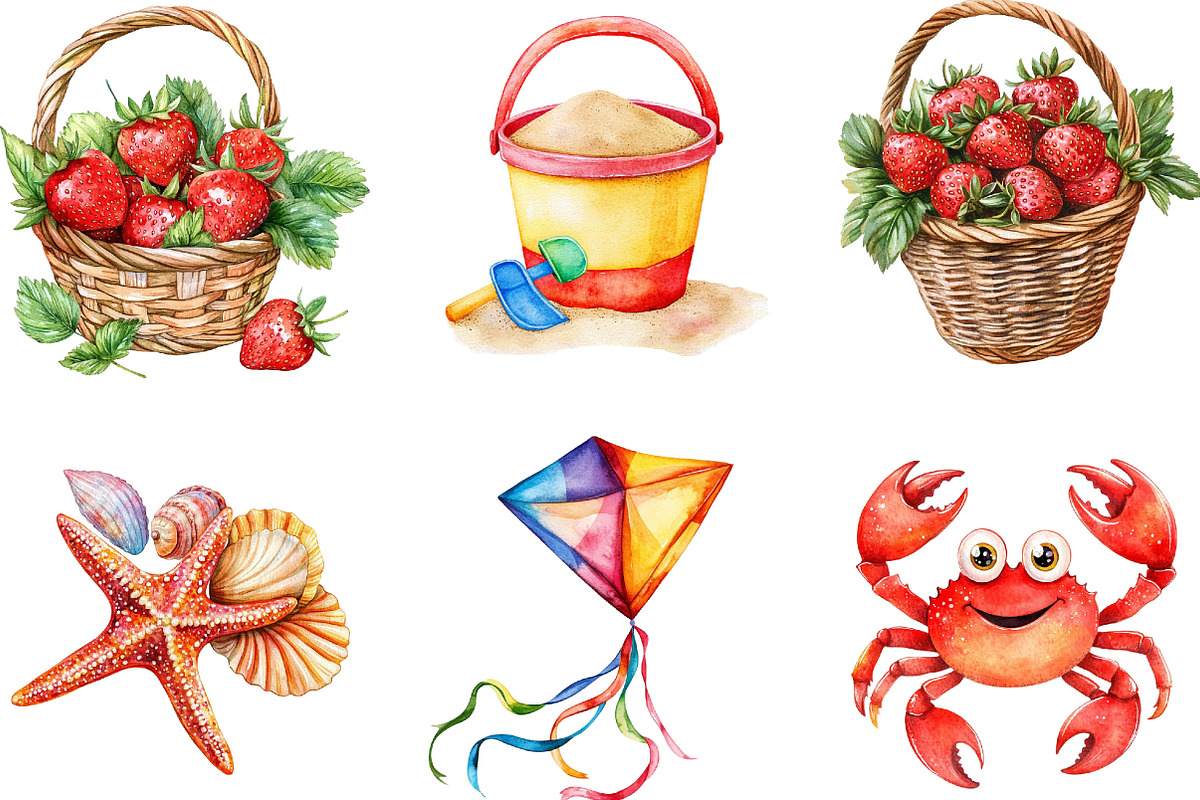 Watercolor Summer Clipart Bundle, an Illustration by Designking (Photo 3 of 5)