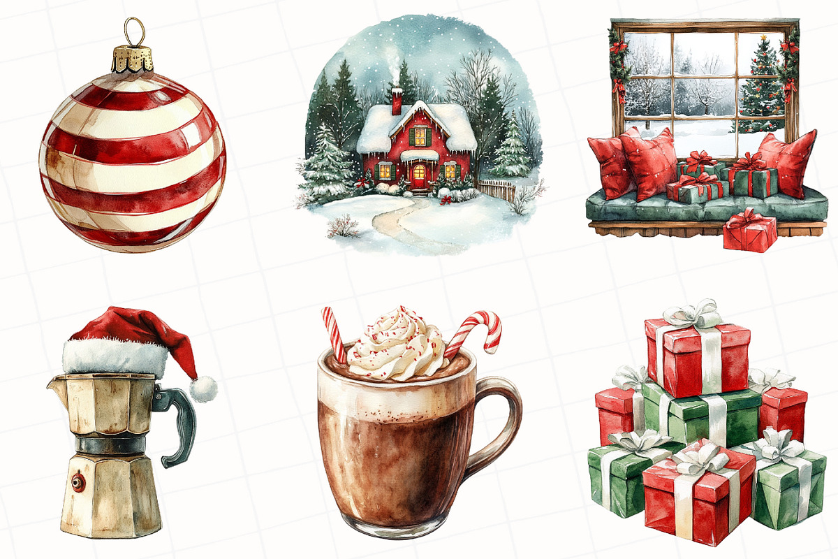 Cozy Christmas Watercolor Clipart, an Illustration by OK Design (Photo 2 of 5)