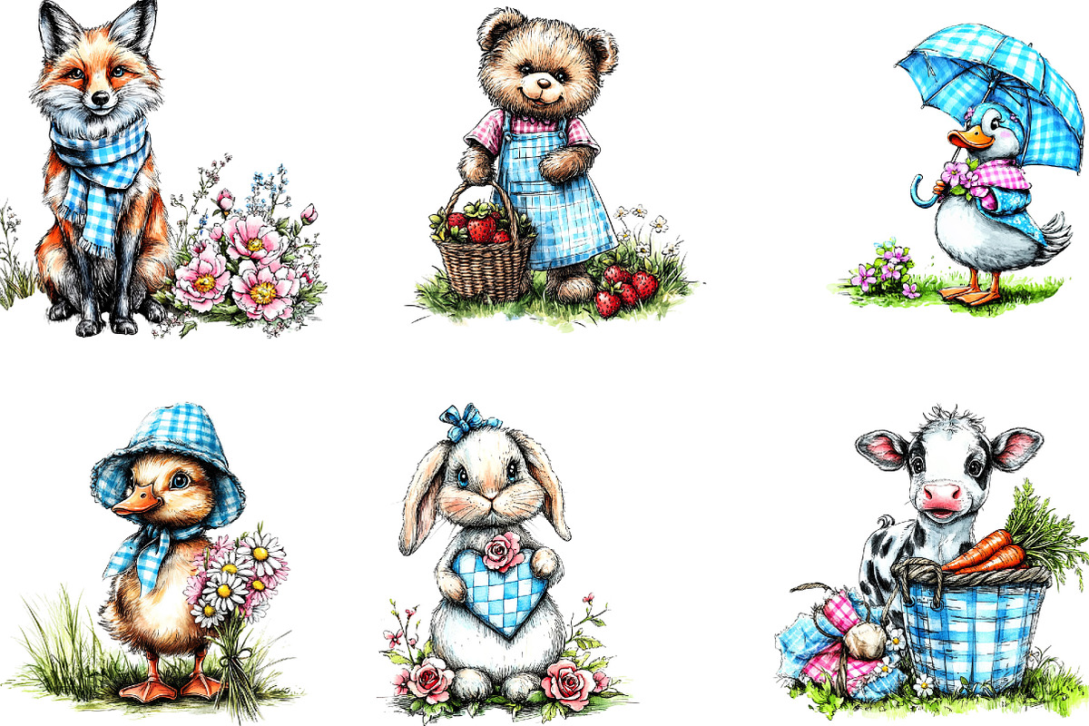 Blue Pink Gingham Spring Clipart, an Illustration by Designking (Photo 4 of 5)