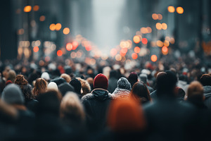 A crowd of people walking on a busy street in an urban setting, a Person Photo by AS photostudio
