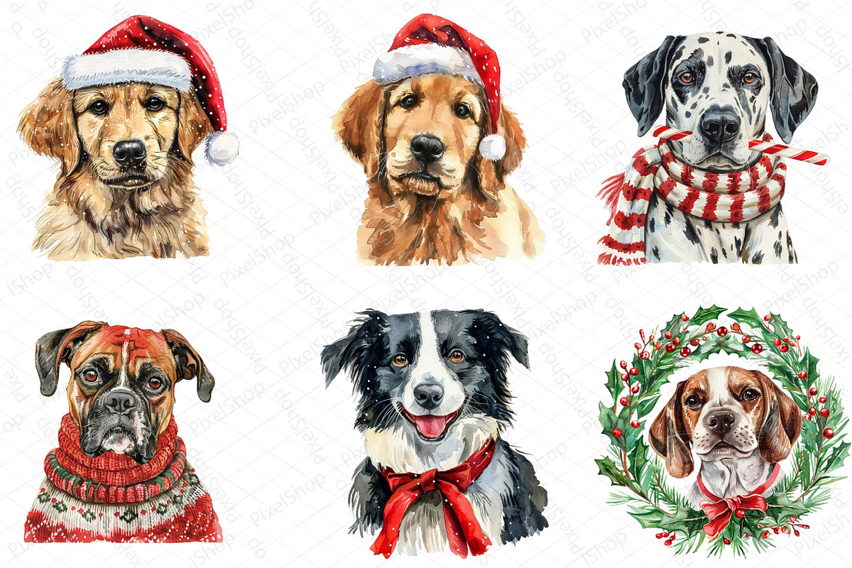 Christmas Dogs Clipart, an Illustration by DreamPrint404 (Photo 7 of 7)