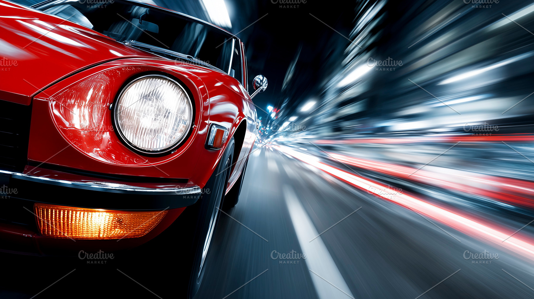 Classic red sports car speeding, a Transportation Photo by MistyDay
