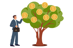Businessman plucks gold coins from, a Finance Illustration by Vectorbuum