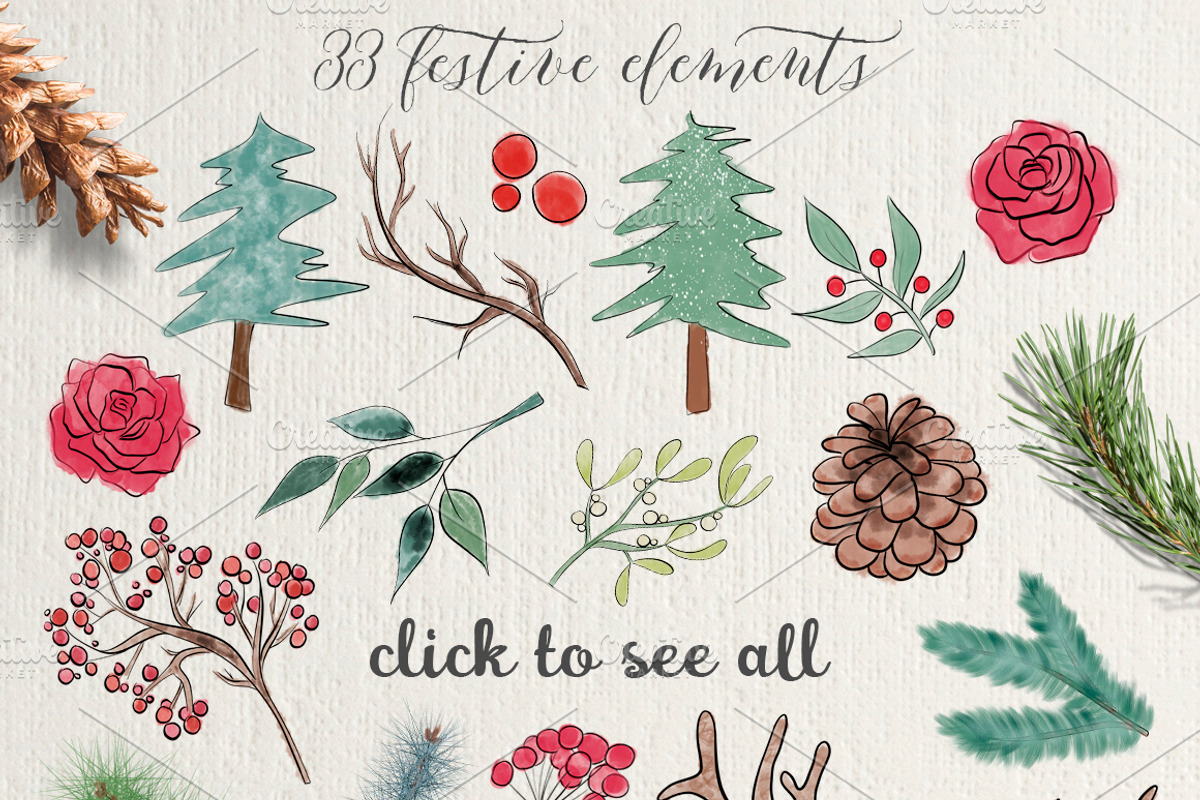 Wonderful Time Christmas Clipart, a Seasonal Illustration by Tanya Kart (Photo 2 of 8)