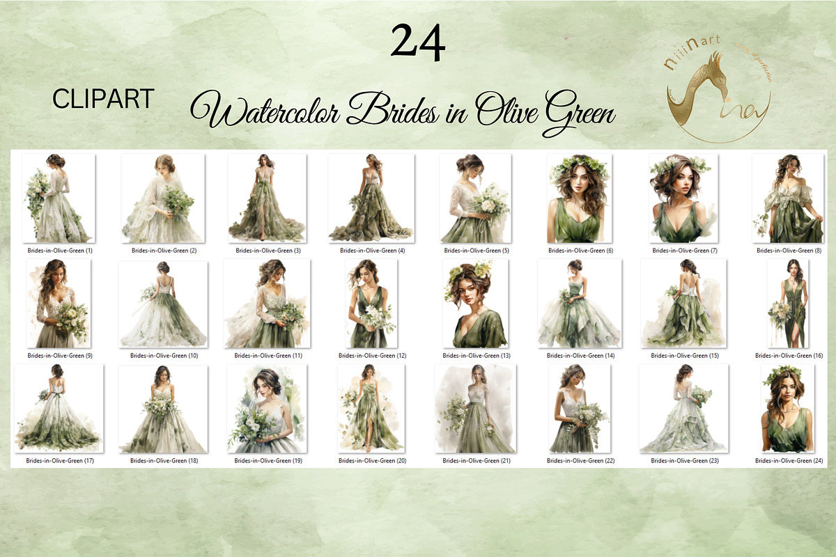 Watercolor Green Brides Clipart, a Person Illustration by NiiiNArt (Photo 7 of 7)