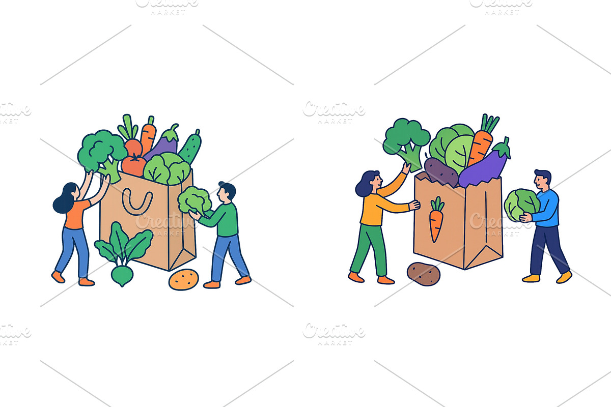 People carrying fresh vegetables, a Food Illustration by ZinetroN
