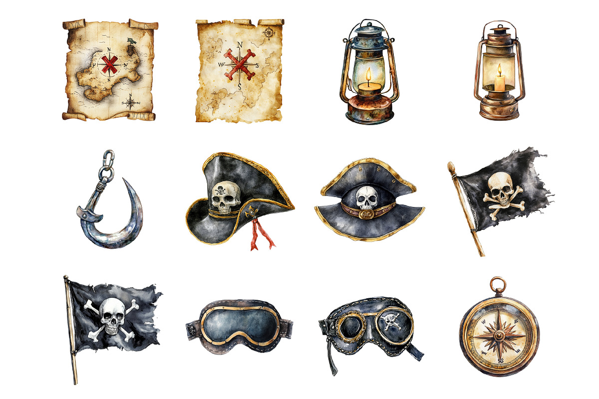 Watercolor Pirate Clipart, an Illustration by Design Market (Photo 2 of 3)
