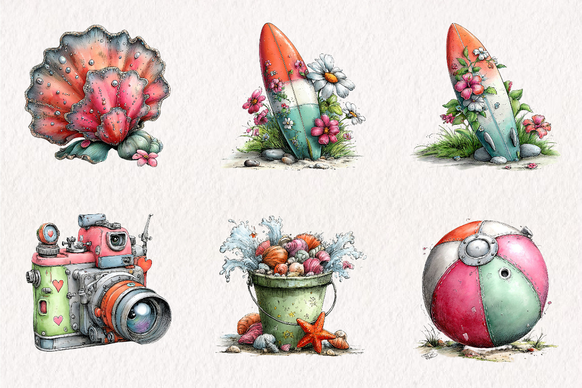 Watercolor Cute Summer Collection, an Illustration by CreationArt (Photo 6 of 7)