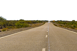 Isolated photo of empty highway surrounded by steppe landscape, a Transportation Photo by DanFLCreativo