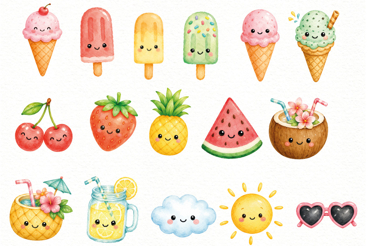 Watercolor Summer Clipart PNG, a Seasonal Illustration by Villa 11 Estudio (Photo 3 of 5)