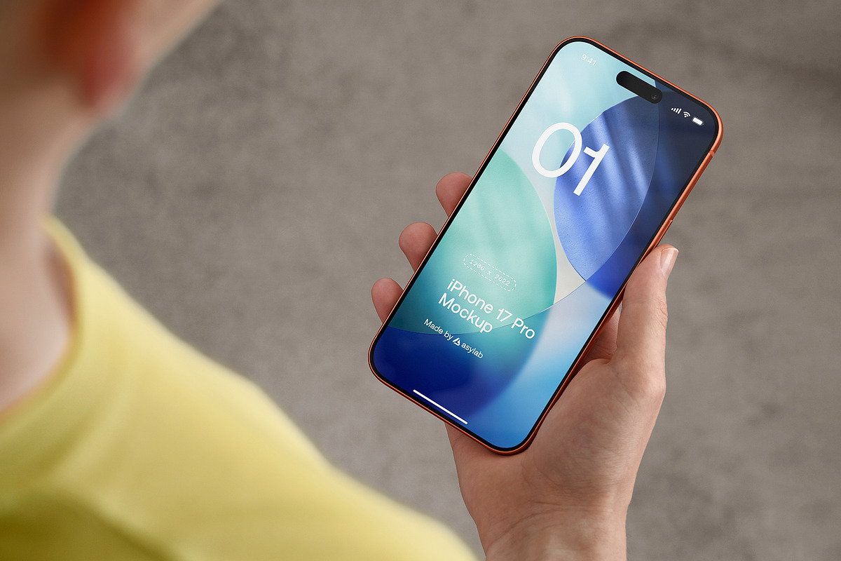 24 iPhone 17 Pro in Hand Mockups, an iPhone Mockup by Asylab (Photo 87 of 107)