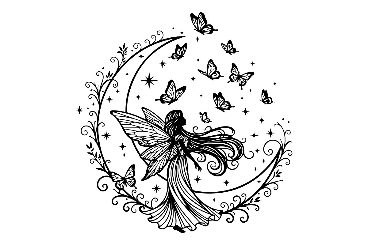 Fairy Moon Butterfly Silhouette, an Object Illustration by Gaye Art (Photo 2 of 31)