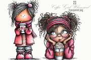 Enjoy Coffee Girl Whimsical Clipart, a Seasonal Illustration by Designking (Thumbnail 1 of 5)
