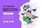 Cartoon raccoon skateboarder. Tshirt, an Animal Illustration by KENO Mascots (Thumbnail 1 of 7)