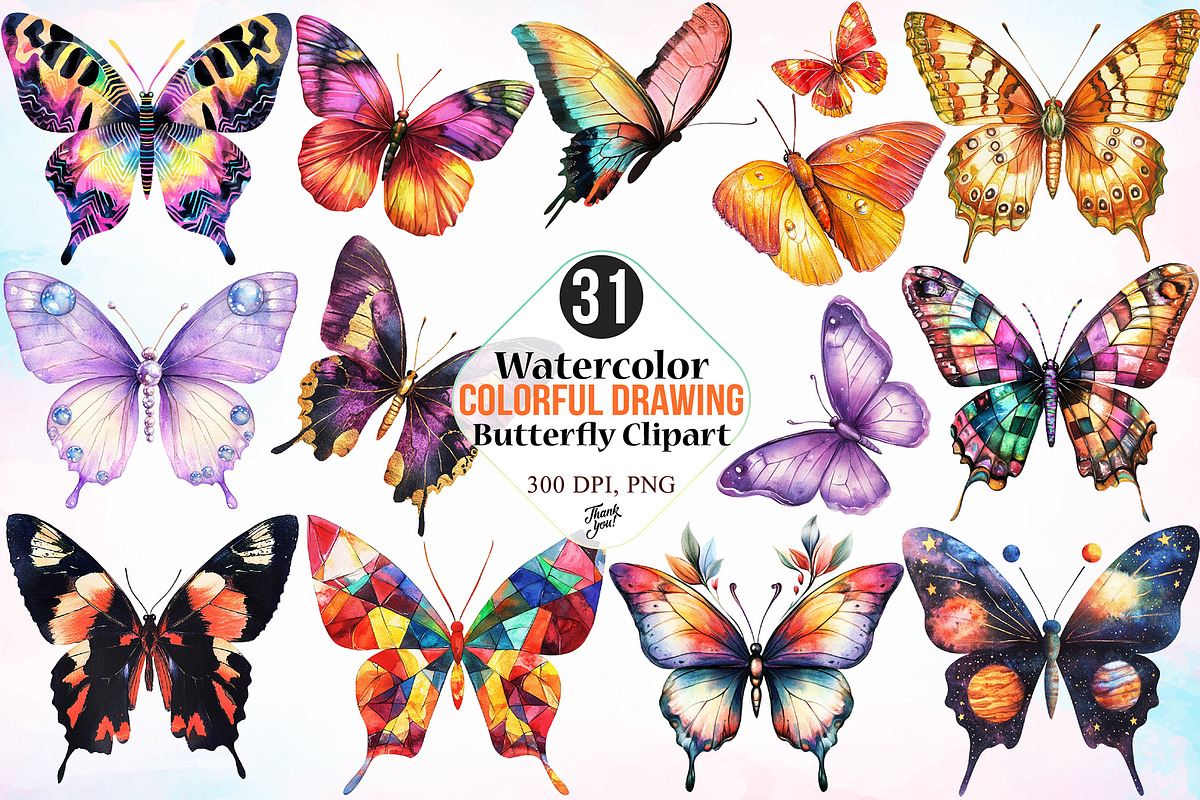 Colorful Drawing Butterfly Clipart, an Animal Illustration by Canvas Craft (Photo 1 of 3)